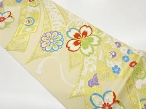 鬘帯に花々・組紐模様織出し袋帯